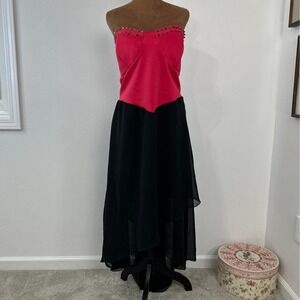 Gold Flava Strapless Formal Gown Plus Size 22 Studded Sweetheart‎ Hi-Low Chiffon